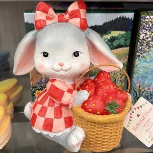 Cute Bunny Figurine with Basket of Strawberries